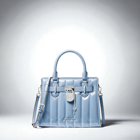 Michael Kors Hamilton Small Quilted Leather Satchel-Sky Blue-Retail $558